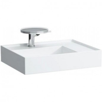 Раковина с полочкой справа LAUFEN KARTELL 8.1033.4.759.112.1 со специальным скрытым сливом (600x460mm) матовый серый